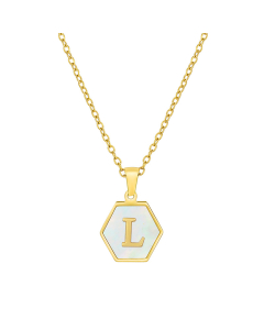 L Initial Letter Hexagon Shape Pendant Necklace And Gold Chain CA7810218