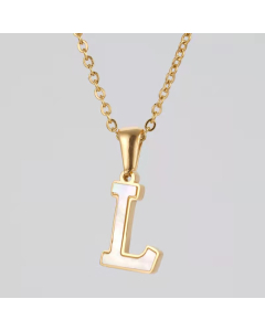 L Initial Letter Inlaid White Shell Stainless Steel Necklace CA7810228