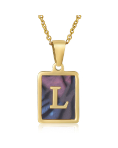 L Initial Letter Necklace Inlaid Black Shell Charms CA7810201