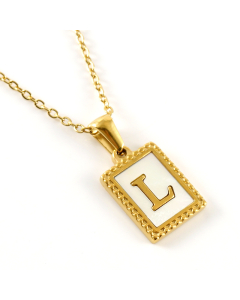 L Initial Letter Necklace Inlaid With White Shell Pendant CA7810216