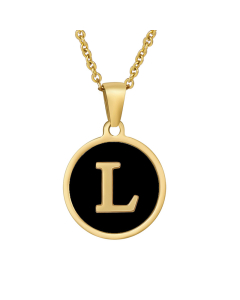 L Initial Letter Necklace With Black Shells CA7810193