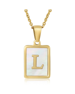 L Necklace Inlaid White Shell With Initial Letter Necklace CA7810200