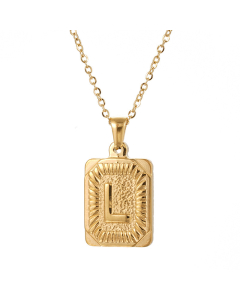 L Square Charms With Initial Letter And Link Chain Necklace CA7810199