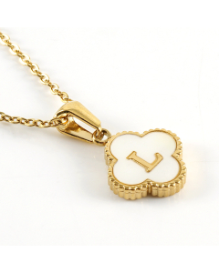 L Stainless Steel Four Clover Necklace With White Shell Charms CA7810222