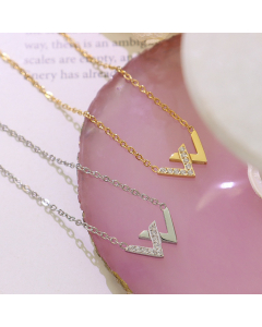 Letter W Zircon Inlaid Titanium Steel Gold Plated Necklace