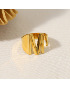 INS Style 18K Gold Plated Non-fading Letter M Stainless Steel Opening Ring