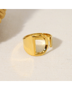 INS Style 18K Gold Plated Non-fading Letter D Stainless Steel Opening Ring