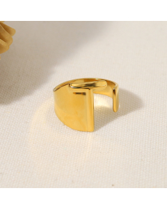 INS Style 18K Gold Plated Non-fading Letter T Stainless Steel Opening Ring
