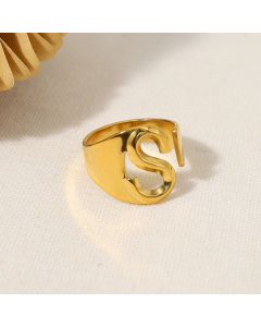 INS Style 18K Gold Plated Non-fading Letter S Stainless Steel Opening Ring