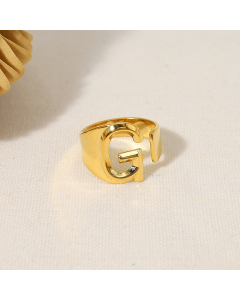 INS Style 18K Gold Plated Non-fading Letter G Stainless Steel Opening Ring