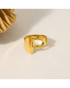 INS Style 18K Gold Plated Non-fading Letter P Stainless Steel Opening Ring