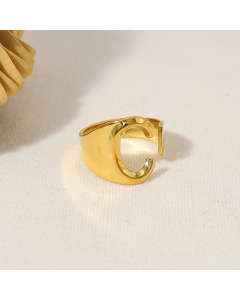 INS Style 18K Gold Plated Non-fading Letter C Stainless Steel Opening Ring