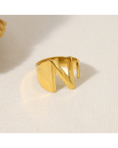 INS Style 18K Gold Plated Non-fading Letter N Stainless Steel Opening Ring