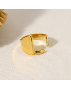 INS Style 18K Gold Plated Non-fading Letter L Stainless Steel Opening Ring