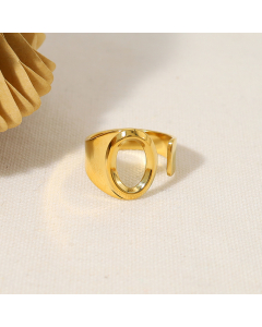 INS Style 18K Gold Plated Non-fading Letter O Stainless Steel Opening Ring