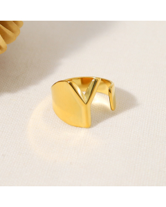 INS Style 18K Gold Plated Non-fading Letter Y Stainless Steel Opening Ring