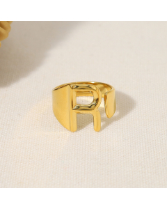 INS Style 18K Gold Plated Non-fading Letter R Stainless Steel Opening Ring