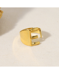 INS Style 18K Gold Plated Non-fading Letter E Stainless Steel Opening Ring