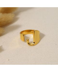 INS Style 18K Gold Plated Non-fading Letter J Stainless Steel Opening Ring