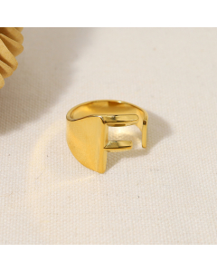 INS Style 18K Gold Plated Non-fading Letter F Stainless Steel Opening Ring