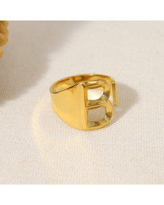 INS Style 18K Gold Plated Non-fading Letter B Stainless Steel Opening Ring