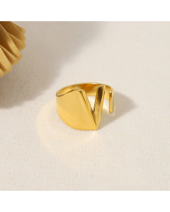 INS Style 18K Gold Plated Non-fading Letter V Stainless Steel Opening Ring
