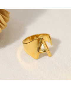 INS Style 18K Gold Plated Non-fading Letter A Stainless Steel Opening Ring