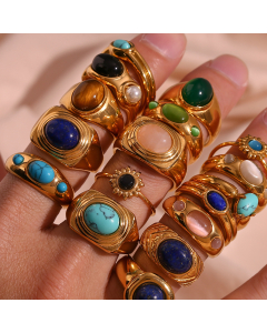 Vintage Light Luxury Natural Stone Titanium Steel Ring Stainless Steel Gold Plated Ring Fine Colorza Jewelry