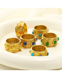 Wholesale Ring Vintage Personality Light Luxury Lines Inlay Gemstone Stainless Steel Ring