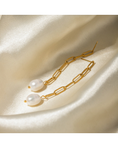 Long Chain Pendant Imitation Pearl Stainless Steel Earrings 