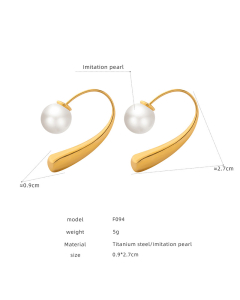 Wholesale Titanium Steel Earring Temperament Love Pendant Pearl Flower Earrings Female Personality Earrings-Gold Color-01