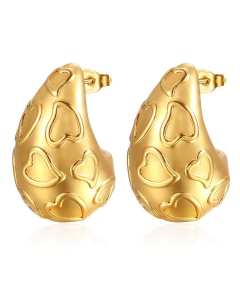 French Retro Style Love Print Water Drop Earrings Plated 18K Gold Stainless Steel Earrings