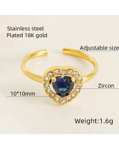 Wholesale Stainless Steel Ring Love Sunflower Water Drop Shaped Zircon Inlaid Ring-01-Blue