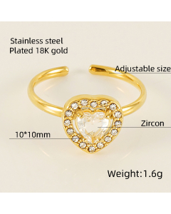 Wholesale Stainless Steel Ring Love Sunflower Water Drop Shaped Zircon Inlaid Ring-01-White