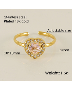 Wholesale Stainless Steel Ring Love Sunflower Water Drop Shaped Zircon Inlaid Ring-01-Pink