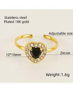 Wholesale Stainless Steel Ring Love Sunflower Water Drop Shaped Zircon Inlaid Ring-01-Black