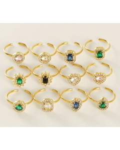 Wholesale Stainless Steel Ring INS Style Love Sunflower Water Drop Shaped 18K Adjustable Zircon Inlaid Ring