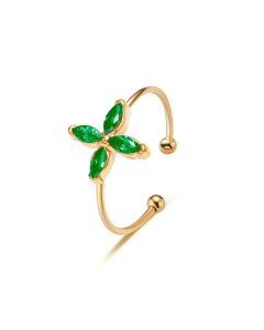 Minimalism 18K Gold Plated Lucky Four-leaf Clover Green Diamond Stainless Steel Ring