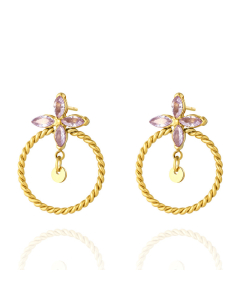 Popular Lucky Four-leaf Clover Zircon Inlaid Earrings Plated 14K Gold With Temperament Earrings