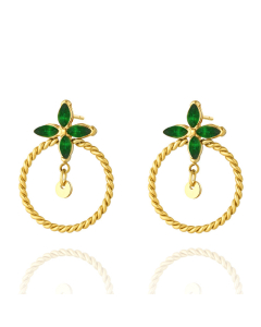 Fashion Four-leaf Clover Zircon Inlaid Earrings Plated 14K Gold With Temperament Earrings