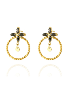 Wholesale Stainless Steel Earrings Lucky Four-leaf Clover Zircon Inlaid Earrings Plated 14K Gold With Temperament Earrings