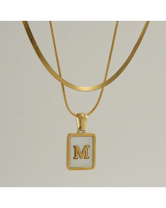 M Double Layer Initial Letter Necklace Inlaid White Shell Pendant Necklace CA7810210