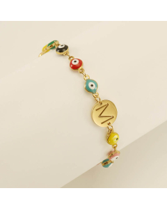 M Evil Eye Drop Oil Initial Letter Stainless Steel Bracelet With 18K Gold Plated