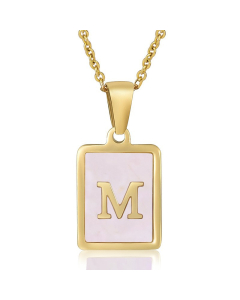 M Gold Plated Necklace Inlaid Pink Shell And Initial Letter Necklace CA7810195