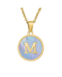 M Hotsale Initial Letter With Blue Shell And Round Tag Necklace CA7810213