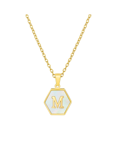 M Initial Letter Hexagon Shape Pendant Necklace And Gold Chain CA7810218