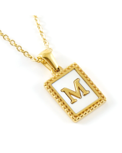 M Initial Letter Necklace Inlaid With White Shell Pendant CA7810216