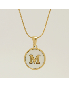 M Initial Letter Snake Chain Necklace With White Shell Round Charms CA7810223