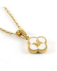 M Stainless Steel Four Clover Necklace With White Shell Charms CA7810222
