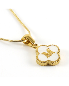 M Wholesale Initial Letter Lucky Clover Necklace Inlaid Nature Shell CA7810197